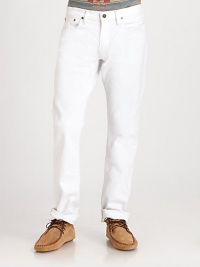 Constructed in sleek white-washed denim, this trim-fitting jean is designed with a slim, straight leg for a handsome, modern look.Five-pocket styleInseam, about 34CottonMachine washImported