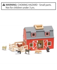 Young future farmers will enjoy down on the farm fun with this fully assembled, wooden barn. Two-story barn is stocked with seven realistic plastic farm animals, a wooden ladder and a folding corral. Chunky handles let you take this little bit of country wherever you go!