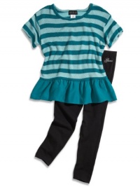 GUESS Kids Girls Little Girl Striped Peplum Top and Leggi, TEAL (3T)