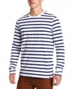 Ben Sherman Mens Breton Stripe Long Sleeve Crew Neck, Bright White, Large