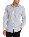 John Henry Men's Long Sleeve Stripe Shirt, Bright Cobalt, Medium