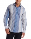 John Henry Men's Long Sleeve Stripe Shirt, Blue, Large