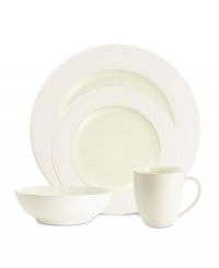 White on white. This ultra-versatile white dinnerware from Noritake's collection of Colorwave place settings mixes classic, rimmed plates and smooth, modern shapes in durable stoneware. Half glossy, half matte dinnerware is entirely timeless in pure white.