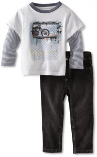 Kenneth Cole Boys 2-7 Twofer Tee With Jeans, White, 4T