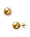 Majorica 11mm round champagne pearl stud earrings are beautifully crafted using organic man made pearls from Mallorca, Spain. Sterling silver and 14 karat post for pierced ears.