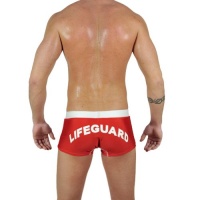 Men's New Lifeguard Square Cut Boxer Swimsuit By Gary Majdell Sport