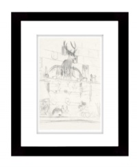 Draw from the classic American style of Lauren Ralph Lauren with the Deer's Head in Bar art print. A handsome lodge toned down in basic pencil on paper gives this print a casual charm. With a simple wood frame.