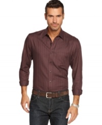 Stay on the straight and narrow path to solid style with this striped Tasso Elba shirt.