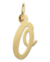 The perfect gift for Oprah. This polished O initial charm features a pretty, small script design in 14k gold. Chain not included. Approximate length: 7/10 inch. Approximate width: 3/10 inch.