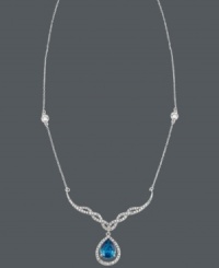 Your neckline has never looked so luxurious! B. Brilliant's beautiful teardrop-shaped pendant features a swirling design in white and London blue cubic zirconias (7-1/3 ct. t.w.). Set in sterling silver. Approximate length: 18 inches. Approximate drop: 1/2 inch.