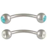 16g 16 gauge (1.2mm), 3/8 Inches (10mm) long - surgical steel eyebrow lip bars ear tragus rings earrings curved curve barbell straight bar with swarovski crystal clear and Aquamarine lot AINH - Pierced Body Piercing Jewelry- Set of 2