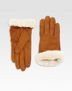 Genuine shearling cuffs perfectly complement these stylish suede gloves.Cashmere liningAbout 9 longImported