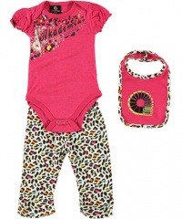 Akademiks Newborn Girls Cheetah Print 3Pc Layette Pant Set (6/9M)