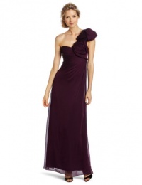 Adrianna Papell Women's One Shoulder Chiffon Gown, Plum, 12