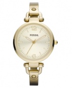 This boyfriend-inspired Georgia collection watch by Fossil showcases feminine details with a slim bracelet and golden tones.