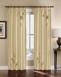 Floral Embroidered Faux Silk Window Curtain Drapery in Rich Colors