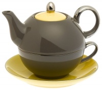 Yedi Houseware Classic Coffee and Tea Siena Tea For One with Saucer, Dark Grey/Yellow