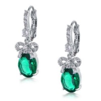 Bling Jewelry Bridal Bow Ribbon Emerald Color CZ Drop Leverback Earrings