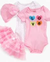 Her heart will flutter for these super cute Baby Starters bodysuits. Wear with a tutu for dance or pants for play, either way she'll look loveable.