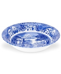 With a quaint country scene and the Imari Oriental border of Spode's Blue Italian dinnerware, this porcelain cereal bowl lends distinct old-world charm to traditional tables.