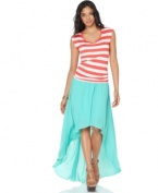 An asymmetrical hi-lo hem ups the edge on this MM Couture maxi skirt -- perfect for on-trend spring style!