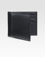 An elegant, Euro-style wallet in pebbled leather with a money clip instead of the traditional bill-fold compartment. Debossed logo detail Money clip detailSix card slots4¼ X 3½Imported