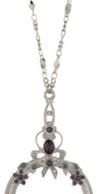 1928 Jewelry Ornate Magnifying Glass Necklace Silver-Tone