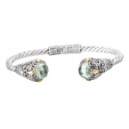 925 Silver & Green Amethyst Round Ornate Scroll Bracelet with 18k Gold Accents