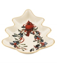 Perfect for peppermint spirals and chocolate bells, the tree-shaped Winter Greetings candy dish combines everything that's most beautiful about the season in fine ivory porcelain.