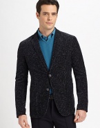 Slim-fitting blazer woven in a textured, stretch cotton blend, features narrow lapels and a two-button front closure.Button-frontWaist patch pocketsAbout 29 from shoulder to hem99% cotton/1% elastaneDry cleanImported