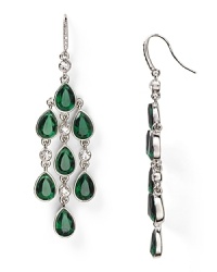 These stunning ABS by Allen Schwartz chandelier earrings eye a dramatic vibe - from the silvery setting to the glittering cascade of colored stone accents.