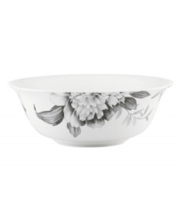 Subdued in shades of gray, the vivacious florals of Moonlit Garden dinnerware adorn this sleek serving bowl with modern romance. In durable Lenox porcelain.