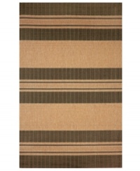 Stripecast: with wide, colorblocked bands and rich texture, Liorra Manne's Tropez Stripe rug has the ability to pull a room together in chic, relaxed style. UV-stabilized, mold and mildew-resistant, the versatile rug in oatmeal and natural hues is equally pretty indoors or out.