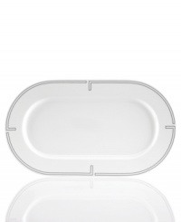 With a pure white finish and simple, geometric edge in durable bone china, the Links platter from Hotel Collection presents the main course with modern elegance.