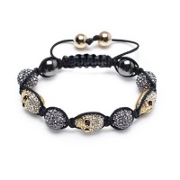 Bling Jewelry Shamballa Inspired Bracelet Gold Gray Crystal Skull Swarovski 12mm