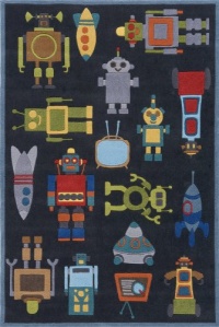 Momeni Robots Rug, Steel Blue, 3' x 5'