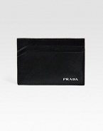 A smart card case in textured saffiano leather with silver logo detail.Four card slotsLeather4W x 3HMade in Italy