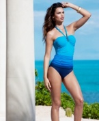 A beaded stone hardware detail elevates this Lauren by Ralph Lauren ombre swimsuit for an elegant seaside look while allover ruching keeps it feminine & flattering!