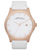 Warm rose tones and logo accents create a striking signature look on this Henry watch from Marc by Marc Jacobs.