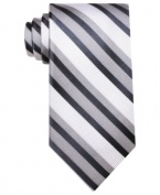 A clean classic stripe gives this Perry Ellis tie instant presence in your wardrobe.