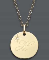 Embrace the latest trend with a stylish initial pendant. Crafted in 14k gold, this circular style features the letter H with a diamond-accented star at the corner. Approximate length: 16 inches + 2-inch extender. Approximate drop: 3/4 inch.