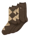 Classic argyle and solid cotton trouser socks with Lauren by Ralph Lauren logo embroidered at side ankle. Style #33580PK