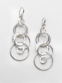 A captivating sterling silver style comprised of flat, hammered links and cylindrical, hammered links in a long, cascade design. Sterling silverDrop, about 2.5Hook backImported 