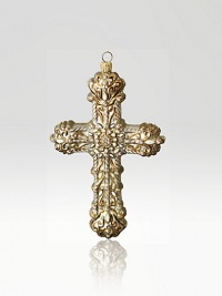 From the Jay Strongwater Angelic collection a palette of creams, golds and silver accents have been painted on this finely detailed Cross Glass Ornament.GlassCrystalHandmade, hand-painted and hand-set6H X 3.5W X 1.25DImported