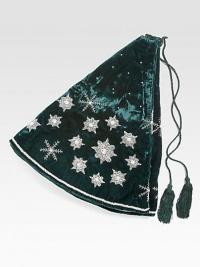 EXCLUSIVELY AT SAKS. Light-catching beaded snowflakes decorate this lush velvet tree skirt, from renowned designer Sudha Pennathur. HandcraftedVelvet with bead embroidery50 diam.Dry cleanImported