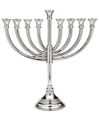 Stick with tradition. This silver-plated menorah features a classic silhouette and brilliant polish to enhance all eight nights of Hanukkah. From Lighting by Design.