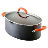 Rachael Ray Hard Anodized Nonstick 8-Quart Oval Pasta Pot with Glass Lid, Orange