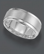 Smooth style that will last a lifetime. This men's ring by Triton features a polished design with lined edges, crafted in a white tungsten carbide band (9 mm) with a comfort fit. Sizes 8-15.