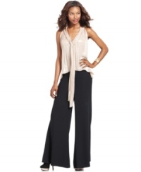 RACHEL Rachel Roy's palazzo pants make a chic statement with a high-waisted cut and bare shoulders and elegant wide legs. Pair with a slim, fitted top for contrast, or keep the flowy feel going with a chiffon blouse!