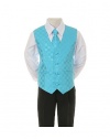 6-Piece Formal Boy's Black Suit Aqua Vest Tie - Size 10